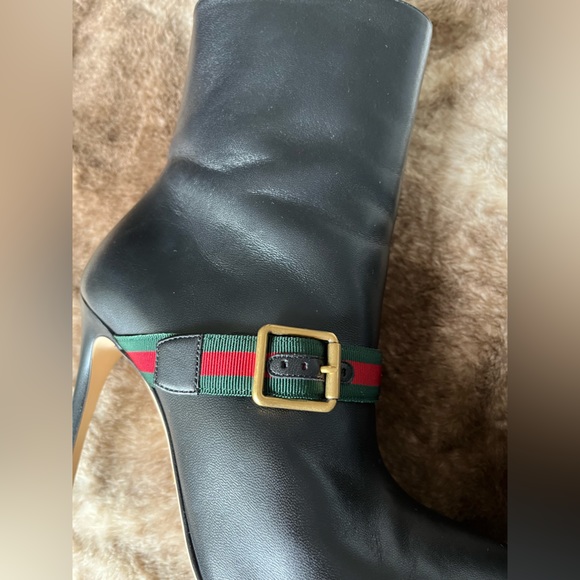 GUCCI leather boots pointy toe size 7 / 7.5 excellent 37.5 strap buckle booties - Picture 2 of 13